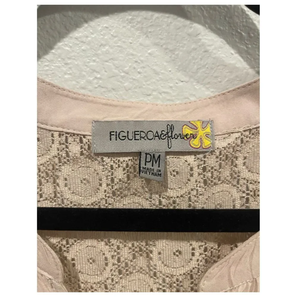 FIGUEROA AND FLOWER Embroidered 3/4 Sleeve Multicolor Floral Cream Blouse - Picture 2 of 6